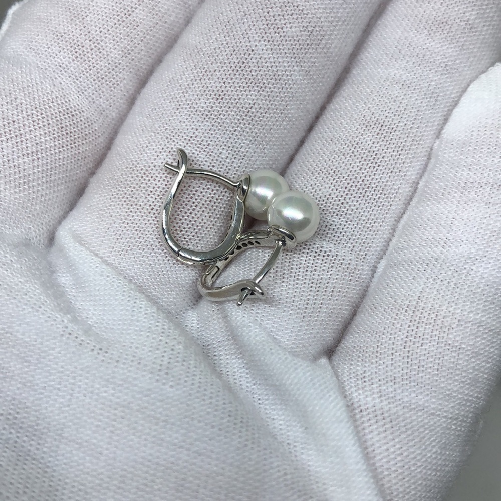 Wostu 925 Sterling Silver, Cultured Pearl and Clear Zircon Earrings - Picture 8 of 9